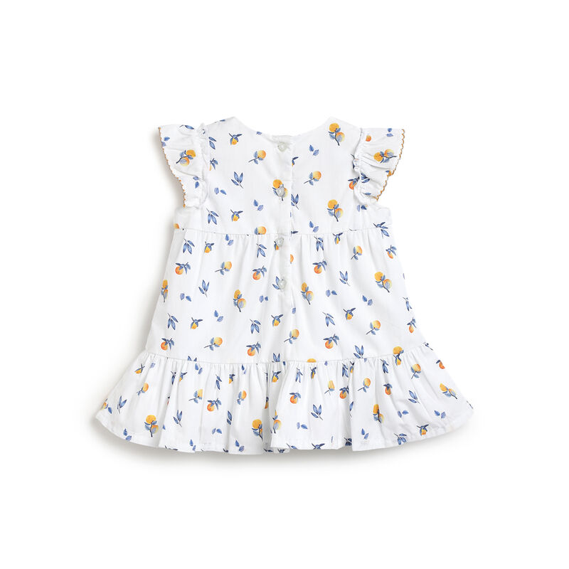 Girls White Floral Printed Dress image number 1